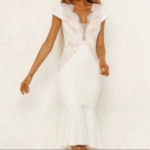 White midi lace dress bridal shower wedd